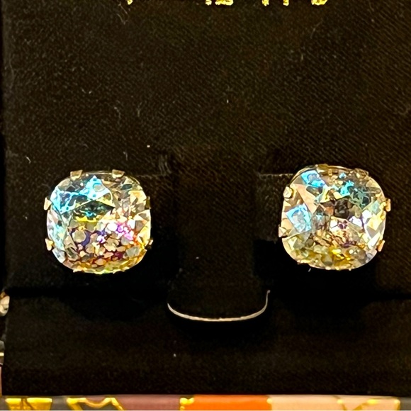 JoJo Loves You - Clear Patina Mega Cushion Stud Earrings Aurora Borealis - Picture 2 of 6